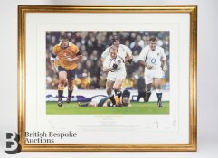 Two Investec Challenge 2002 Rugby Prints Signed by Jonny Wilkinson, Matt Dawson, Ben Cohen