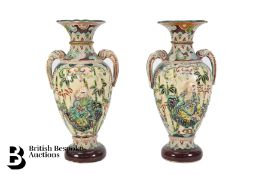 Pair of Japanese Moriage Enamel Vases