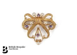 14ct Yellow Gold Amethyst and Pearl Brooch
