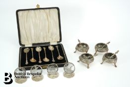 Victorian Silver Salts, Coffee Spoons and Menu Holders