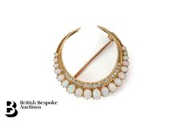 Opal and Diamond Crescent Brooch