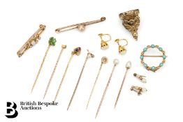 14ct Gold Turquoise and Seed Pearl Brooch