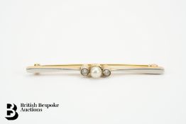 18ct Gold Diamond and Pearl Bar Brooch