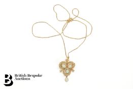 9ct Gold Opal and Pearl Clover Leaf Pendant