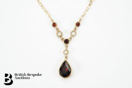 Garnet and Seed Pearl Drop Pendant Necklace