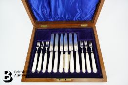 Boxed Set of Silver and Mother of Pearl Fruit Knives and Forks