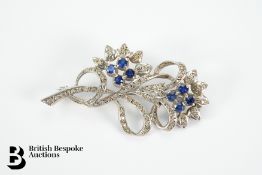 14ct White Gold Sapphire Diamond Brooch