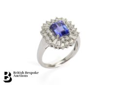 Platinum Emerald Cut 2ct Tanzanite and Diamond Ring