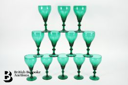 Twelve 19th Century Green Wine Glasses