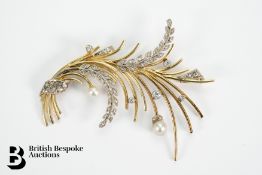 14ct Diamond and Pearl Spray Brooch