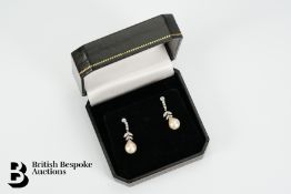 Pair of 18ct White Gold, Diamond and Pearl Earrings