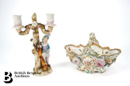 Coalport Flower Encrusted Basket and Candelabra