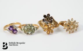 Four 9ct Gold and Semi-Precious Stone Rings