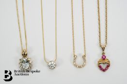 Four 9ct Gold Semi-Precious Stone Pendants