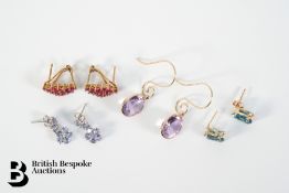 Four Pairs of 9ct Gold Semi-Precious Stone Earrings