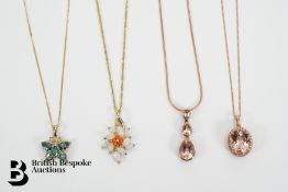 Four 9ct Gold Semi-Precious Stone Pendants