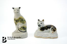 Two Staffordshire Pottery Cat Ornaments