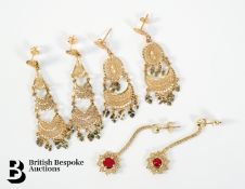 Three Pairs of 9ct Gold Earrings