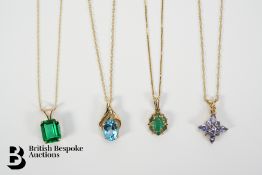 Four 9ct Gold Semi-Precious Stone Pendants