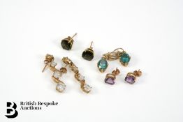 Four Pairs of 9ct Gold Semi-Precious Stone Earrings