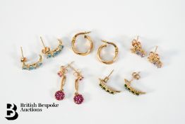 Five Pairs of 9ct Gold Earrings