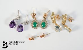 Four Pairs of 9ct Gold and Semi-Precious Stone Earrings