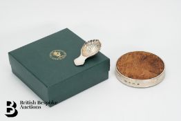 Silver Rimmed Bottle Coaster and Caddy Spoon