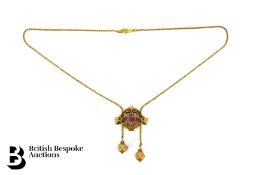 18ct Gold Ruby Drop Pendant and Chain