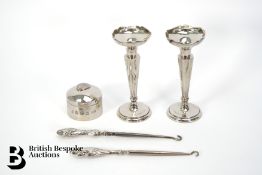 Silver Bud Vases and Button Hooks
