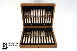 Silver Plate and Mother of Pearl Fruit Knife and Fork Set