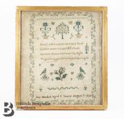 Sampler by Ann Blundell, August 1838