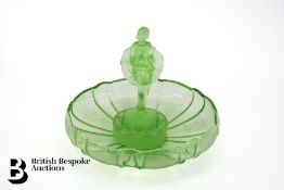 Art Deco Green Glass Flower Bowl