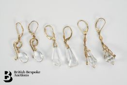 Three Pair of 9ct Gold Uri Geller Earrings