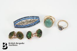 18ct Gold Sapphire and Diamond Ring, and 9ct Gold Jade Ring