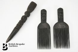 Pair of African Combs and a Musical Instrument