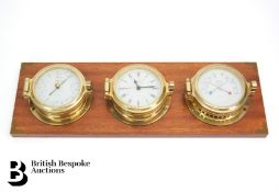 Oak Plaque Mounted with Barometer, Clock and Thermometer