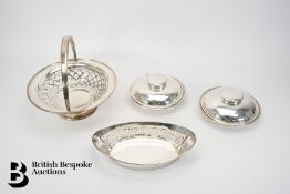 Silver Plated Fruit Basket, Muffin Dishes and Bread Basket