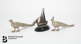 Italian White Metal Bird Sculptures