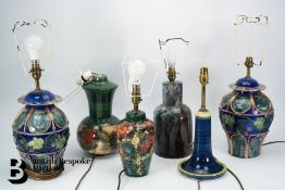 Six Jersey Pottery Lamps