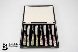 English Enamel Cake Knife and Fork Set