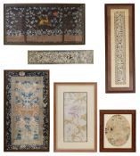 Six Chinese embroidered silk panels