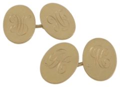 A pair of Edwardian 18ct gold oval cufflinks