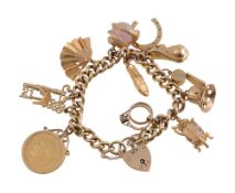 9ct gold curb-link charm bracelet