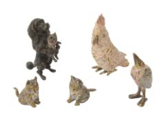 Five Austrian cold painted bronze animals in the manner of Franz Bergmann c.1900