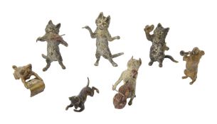 An Austrian cold painted bronze seven piece band or orchestra of animal musicians in the manner of