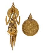 A Victorian single high carat gold earring and 22ct coin