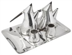 An Indian modern silver tea and coffee set with tray by Ravissant