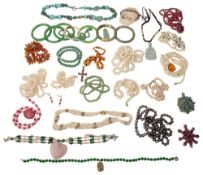 A large collection of hardstone and cultured pearl costume jewellery