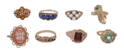 A collection of gem-set 9ct gold rings