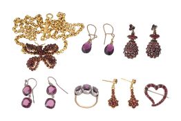 A small collection of garnet set jewellery
